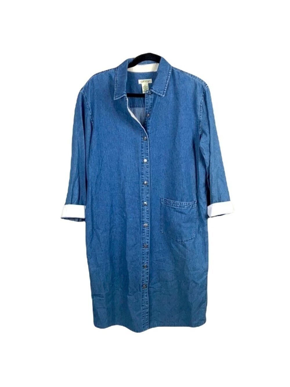 ORVIS Vintage Oversized Denim Buffalo Nickels Button Down Shirt Dress size S(L)